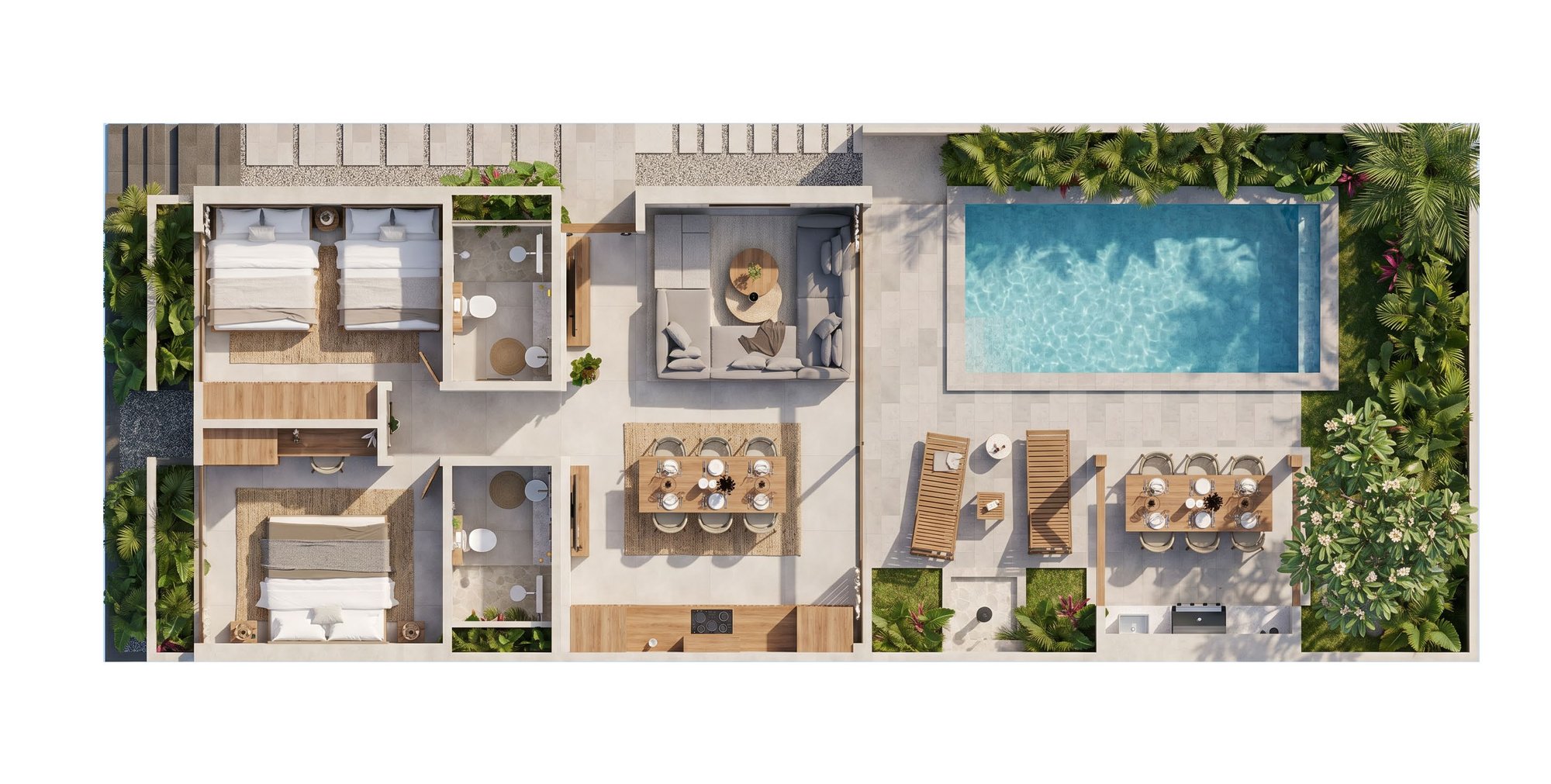 Two-bedroom villa floor plan
