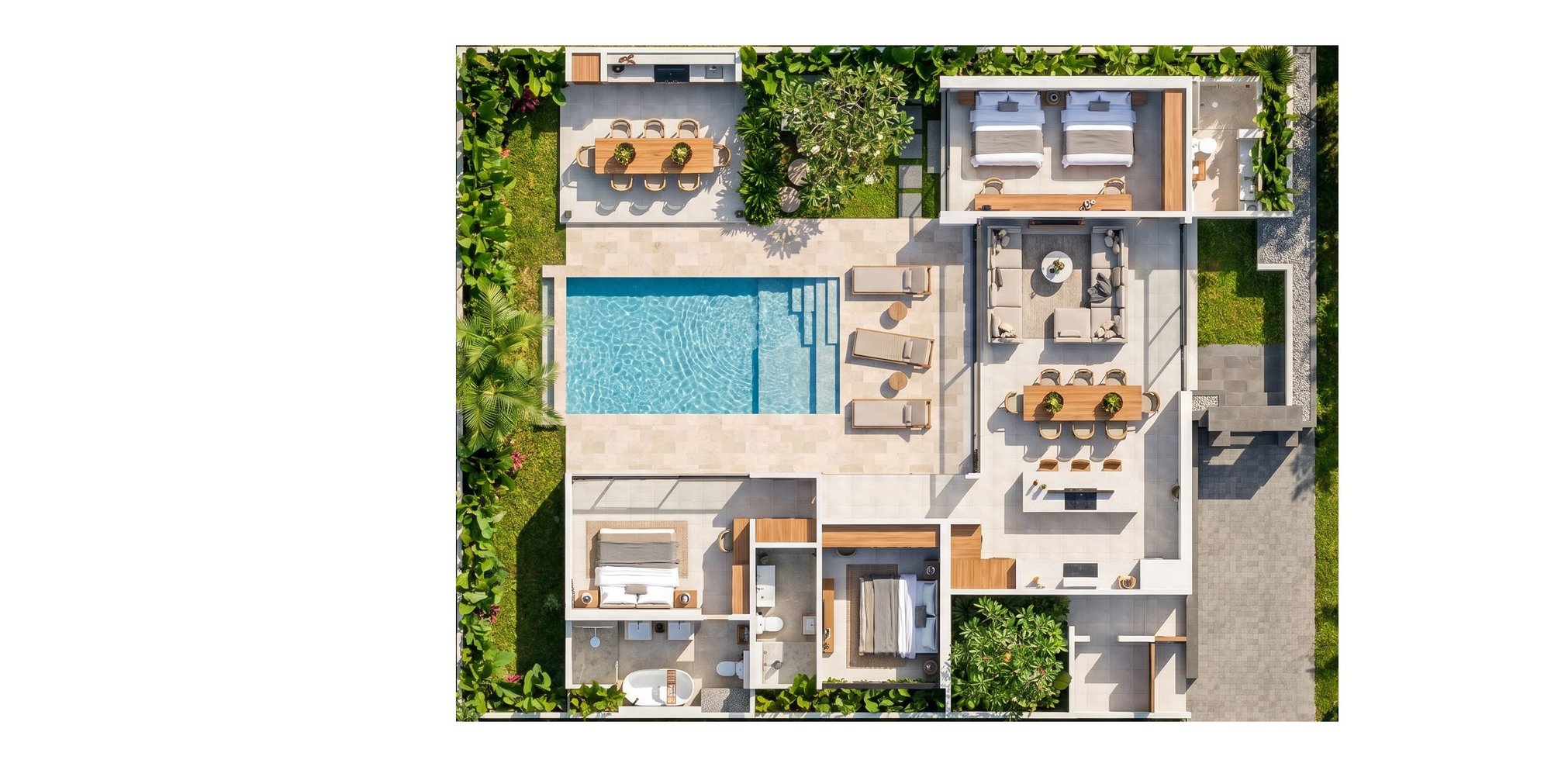 Three-bedroom villa floor plan