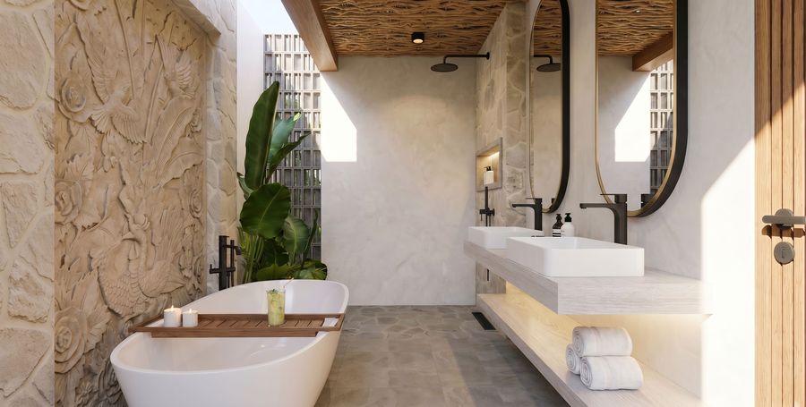 Bathroom with freestanding tub